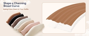 Detail view of seamless bra padding inserts with wavy anti-slip texture and multi-color options