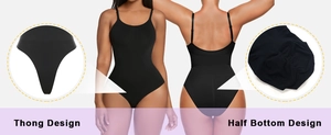 Détails du body sans couture noir montrant les options de design string et demi-fesse