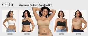 Padded bandeau bras in black white and beige shown in sizes S to 2XL on diverse models