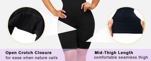 Détail du body sculptant noir sans couture avec entrejambe ouvert et coupe mi-cuisse