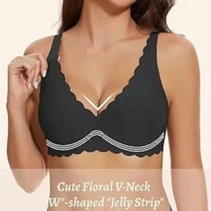 Reggiseno senza cuciture con scollo a V profondo, bordo ondulato e supporto gel