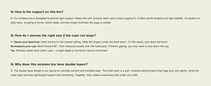 Detailed guide on wireless bra sizing and double-layer moisture-wicking fabric features