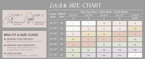 Size chart for strapless push-up bra including bust measurements and size recommendations