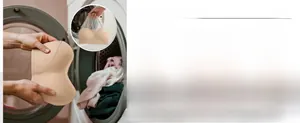 Close-up of seamless strapless bra with semi-fixed pads and laundry bag care guide