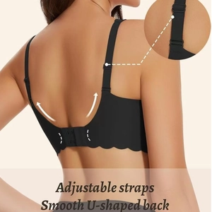Reggiseno nero senza cuciture con scollo a V, bordi a onda e schiena a U