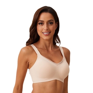 Soutien-gorge sans couture beige à bretelles larges et bordure en tulle élégante