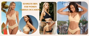 Deep V-neck seamless bra set with wave edges and thin straps for multiple occasions