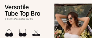 Detail showing various wearing styles of a white seamless strapless tube top bra