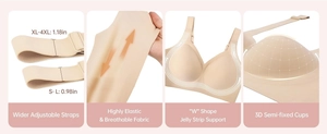 Detail view of seamless wide adjustable straps and W-shape jelly strip support bra