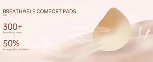 Detail of light beige seamless bra pad featuring over 300 breathable ventilation holes