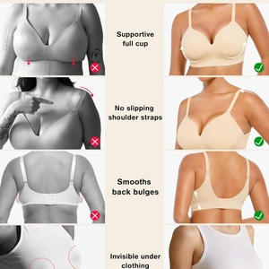 Seamless full coverage wireless bra with smoothing back wing and non-slip adjustable straps