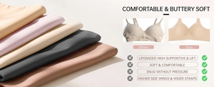 Close-up of seamless wireless bra with wide shoulder straps and soft elastic fabric