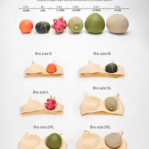 Size guide for wireless full coverage bra with fruit-based volume comparison chart