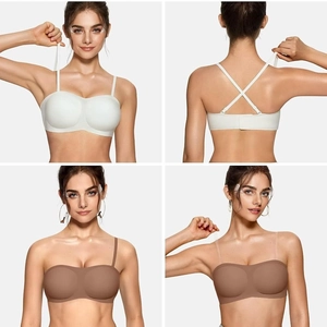 Seamless strapless bandeau bra for women with removable straps in white and brown