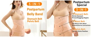Detail of 3-in-1 postpartum support belt with breathable mesh fabric and velcro closure