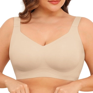 Seamless wireless jelly bra in nude with wide straps and a supportive deep V-neckline