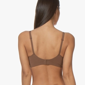 Brown V-neck seamless wireless bra with adjustable straps and smooth U-shaped back view