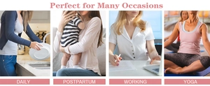 Detailed views of women's 3-in-1 postpartum belly band in various daily settings