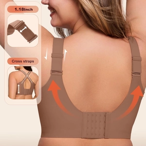 Women's plus size wireless bra in brown featuring U-shaped back and 1.18 inch wide straps
