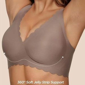 Dettaglio del supporto con striscia di gelatina a 360 gradi e bordo a onde su reggiseno mocha