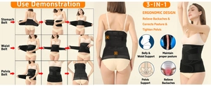 Detailed view of 3-in-1 postpartum belly band set showing the stomach, waist and pelvis belts