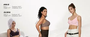 Size chart showing seamless comfort bras on different models with detailed fit measurements