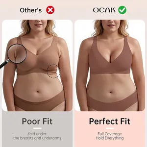 Women's seamless deep V bra set with wide straps for full coverage and support