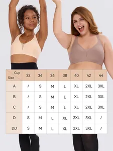Größentabelle für nahtlose Deep-V-BHs mit Umrechnung von Körbchen A-DD auf S-3XL