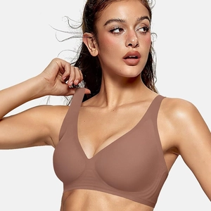 Women's deep V seamless wireless bra in coffee brown offering comfort and natural support