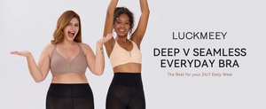 Detailansicht nahtloser Deep V Alltags-BHs in Mocha und Rosa an Models mit High-Waist-Leggings
