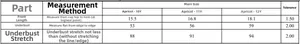 Size chart for teen girls strapless bandeau bra showing dimensions for ages 10 to 12 years