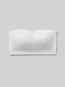 Detail view of white strapless cotton bandeau bra with ribbed edges for teen girls