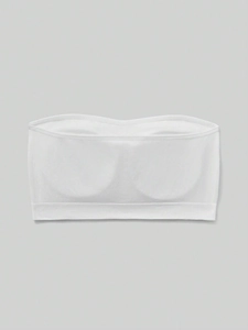 Detailed flat lay of white girls' tube top showing built-in pads and elastic trim