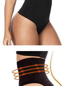 Détail d'un string gainant taille haute sans couture montrant l'effet ventre plat ciblé