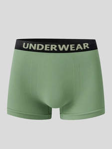 Detail of sage green boxer briefs showing breathable fabric and elastic letter waistband