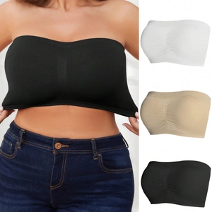3-pack strapless seamless bandeau bras in black, white and beige with ruched center