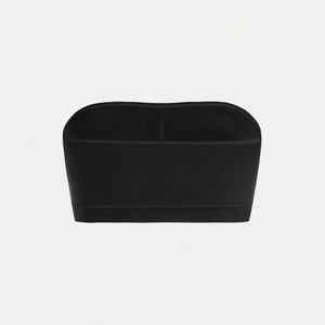Black strapless tube top for girls with non-slip padding and seamless stretch fabric