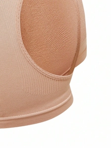 Detail of breathable mesh fabric and seamless stitching on high waist body shaper