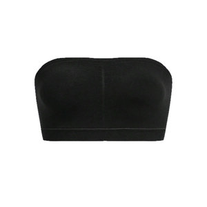 Seamless black strapless bandeau bra for teenage girls with elastic support band
