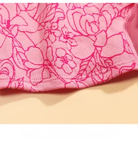 Close-up of pink floral pattern and fine stitching on the elastic seamless leg opening