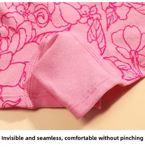 Macro shot of seamless edges and pink floral patterns on smooth knitted boxer briefs