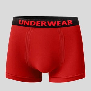 Men's red boxer briefs with black elastic waistband and athletic ribbed detailing