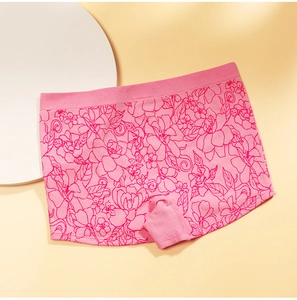 Detailed view of pink seamless boxer briefs with floral patterns and elastic waistband