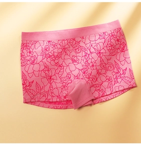 Detail of pink floral seamless boyshort underwear with breathable jacquard fabric