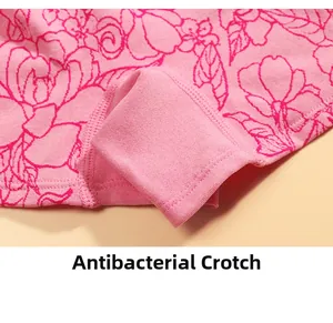 Macro shot of pink floral fabric with an antibacterial gusset and fine stitching details