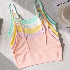 5-pack seamless ribbed camisole bras for teenage girls in five pastel assorted colors