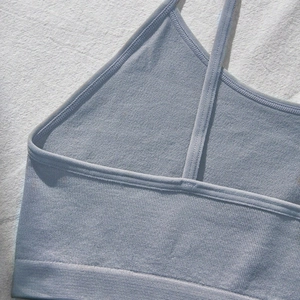 Light blue seamless camisole for teen girls with ribbed texture and thin straps