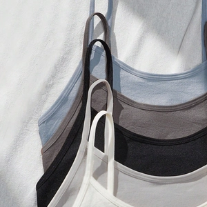 Seamless rib-knit bralettes for girls in blue, grey, black and cream with soft straps