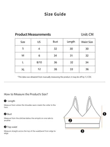 Detailed size guide for seamless deep V bras with measurements for S to XL sizes