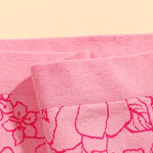 Pink seamless floral jacquard boyshort panties with breathable knitted texture